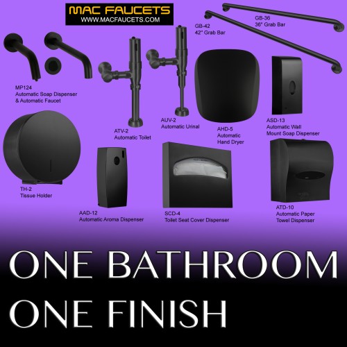 Automatic urinal, toilet flush valves, faucet and soap dispenser in Matte Black 