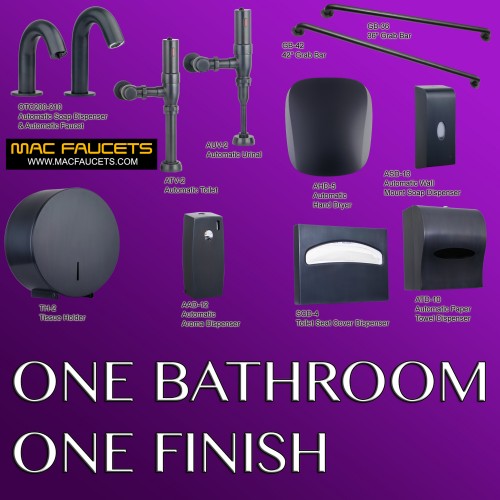 Automatic urinal, toilet flush valves, faucet and soap dispenser in Oil Rubbed Bronze